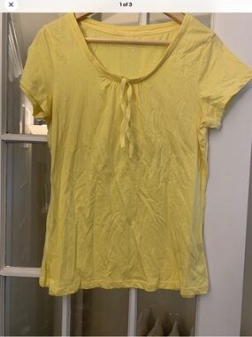 L.L. Bean Yellow Short-Sleeve Tie-Neck cotton Tee cap sleeve